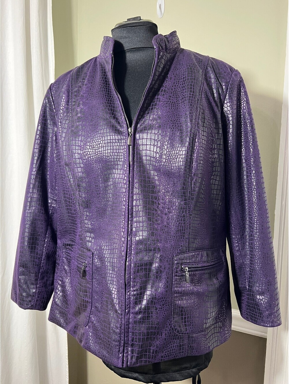 Elementz Purple Faux Leather Crocodile Embossed Jacket